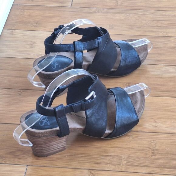 Sofft Melina Sandals Black Leather Stacked Block Heel Buckle Ankle Strap size 8 - Picture 8 of 16